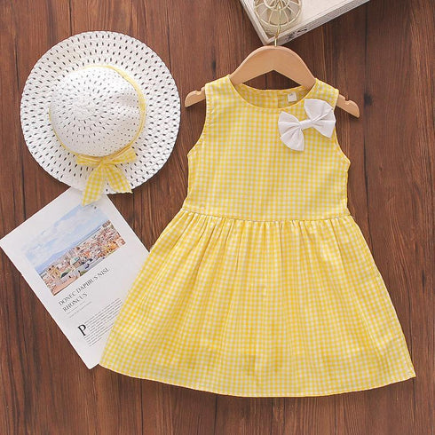 Children's Yellow Plaid Sleeveless Dress