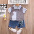 Children's Stripe Stitched Bear Shirt Shorts Two-piece Set