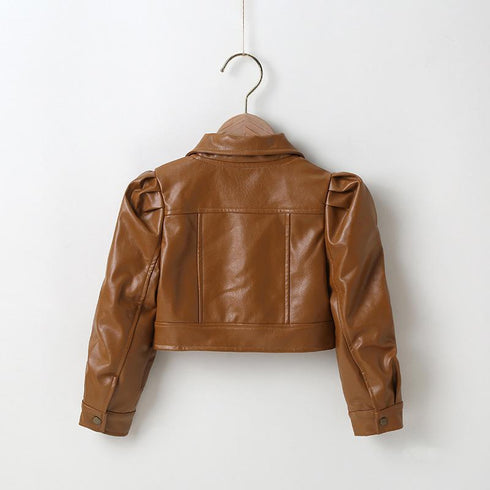 Spring and Autumn Girls Short Fashion Leather Jacket