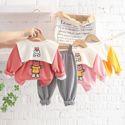 Lapel Rabbit Long Sleeve Three Piece Set Free Satchel