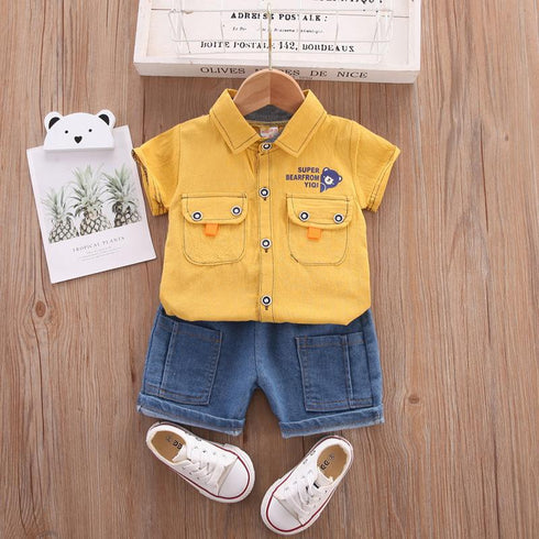 Children's Bear Pocket Shirt Jeans Set