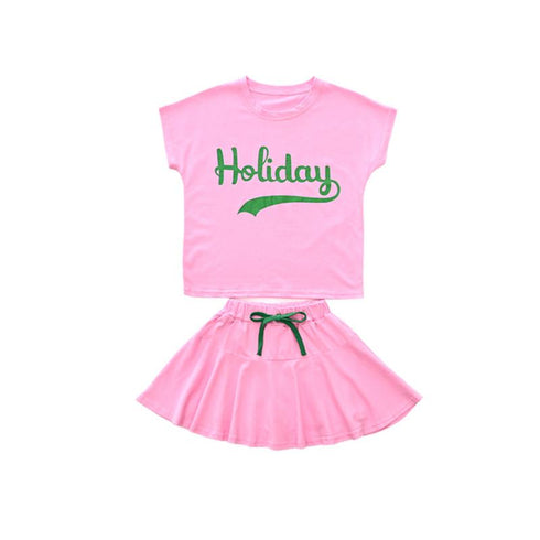 Mommy And I Letter Short Sleeve Lace Up Pleated Skirt Parent-child Two-piece Set