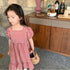 Girl's Summer Plaid Square Neck Bubble Princess Dress