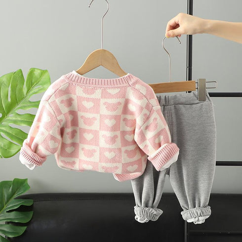 Spring and autumn children's casual sweater cardigan set of three