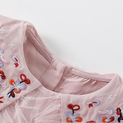 Summer Girl's Embroidered Dress Short Sleeve Mesh Princess Dress