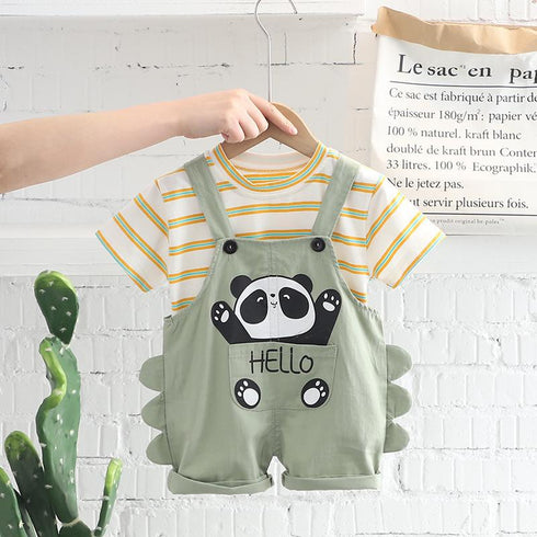 Cartoon Animal Short Sleeve T-shirt Strap Two Piece Set