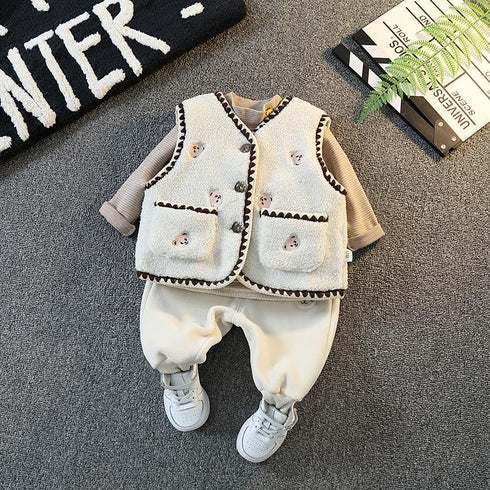 Winter children plus velvet waistcoat three-piece set