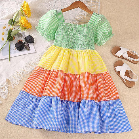 Children's Short Sleeve Rainbow Dress
