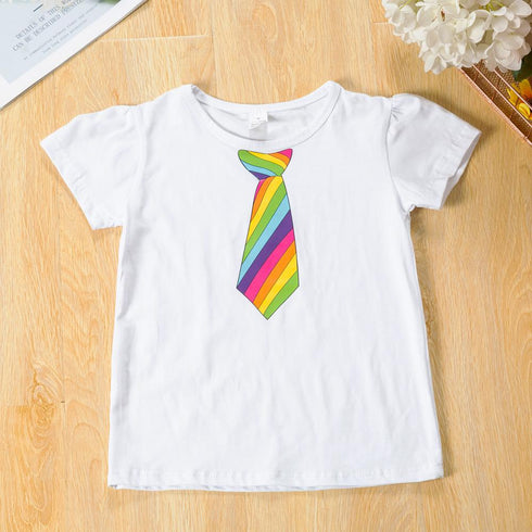 Summer New Girls Round Neck Cotton T-shirt Girls Printed Sequins Short Sleeves