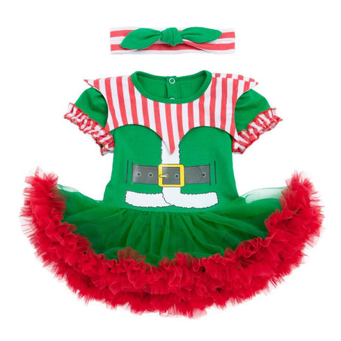 Christmas baby short sleeve mesh khail dress hat jumpsuit set