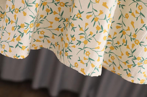 Girls' Dress 2022 Autumn New Skirt Long Sleeve Cotton And Hemp Pastoral Princess Floral Skirt