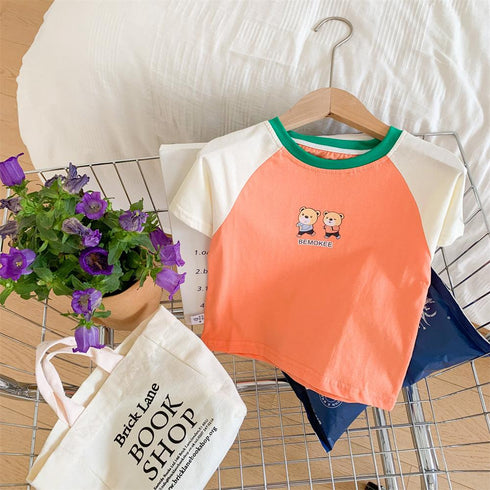 Children's Two Bears Splicing Short Sleeves