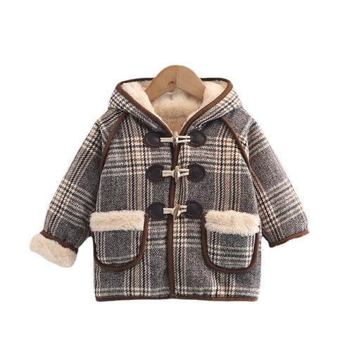 Winter children plus velvet hooded long sleeve coat