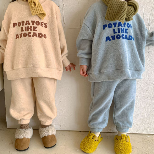 Children's polar fleece sports suit late autumn padded baby vests two-piece set