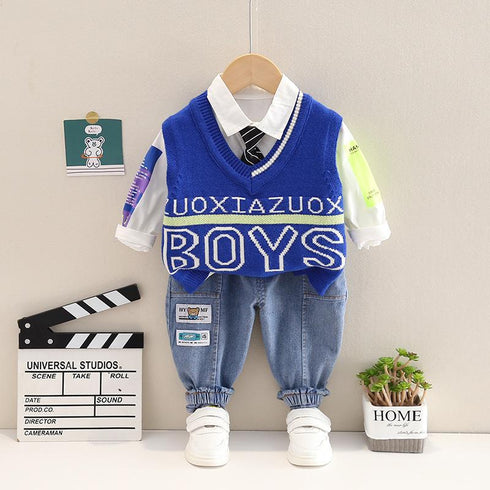 Boys Spring and Autumn Knit Vest Set Three Pieces