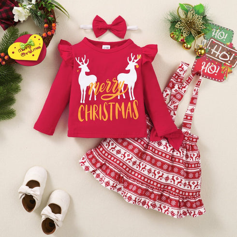 Christmas printed long sleeve three-piece set