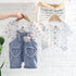 Cute little Plaid doll collar cotton shirt cowboy suspender two-piece set