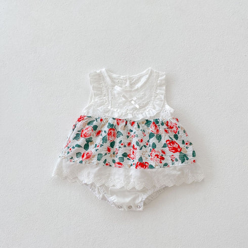 Summer baby small floral cloth sleeveless jumpsuit ha skirt climbing suit