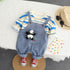Children's Spring and Autumn Crewneck Dress Denim Straps Two-Piece Set