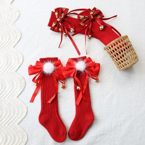Christmas Socks Bow Thickened Wool Baby Socks Medium Socks