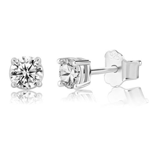 Silver inlaid moissanite round earrings for men's and women's basic Joker fashion