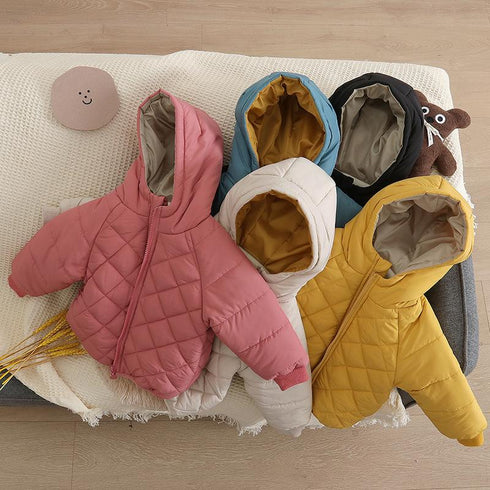 Children's cotton-padded jacket with velvet warm coat diamond-shaped lattice