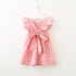 Summer New Girl's Back Bow Dress Backless Fly Sleeve Plaid Princess Dress