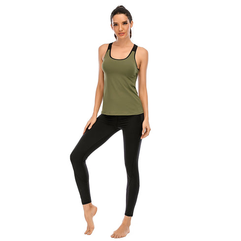 Two-in-one long Yoga Vest Hollow Back Vest Soft Slim Yoga Suit