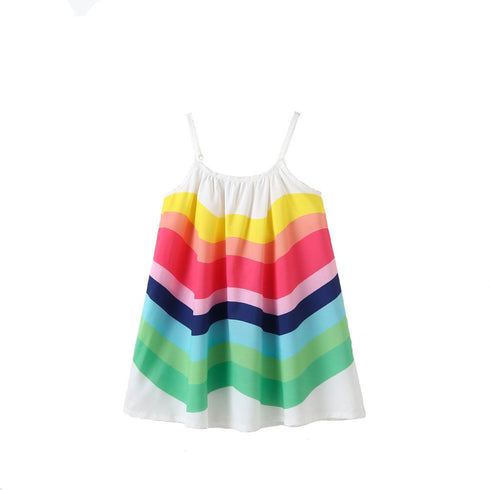 Girls' Suspender Rainbow Print Dress