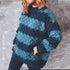 Fall and Winter Rhombus Contrast Stripe Spliced Loose Knit Sweater