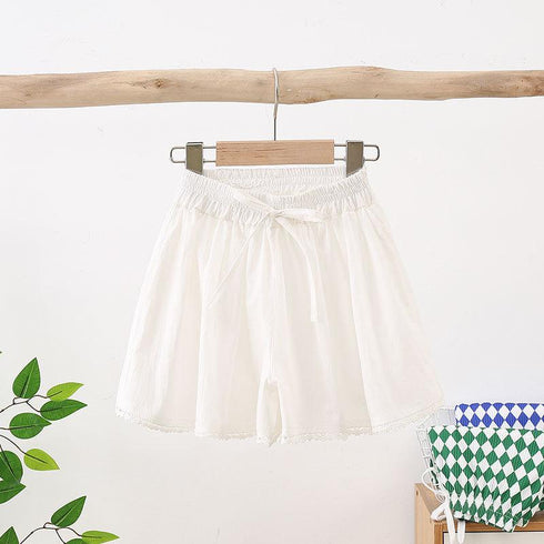 Girls Summer Elastic Bow Lace Shorts