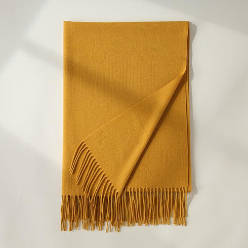 Solid color medium and long warm scarf tassel scarf
