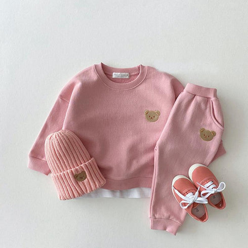 Spring and autumn newborn baby cotton bear round neck sweater sports suit