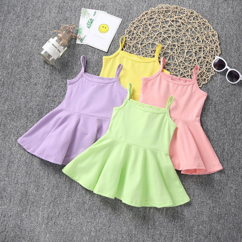 Children's Cotton Suspender Solid Color Dress