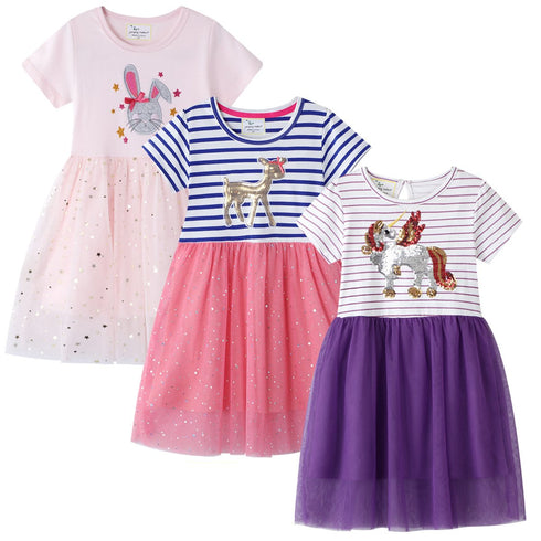 Girls' Dress Spring And Summer European And American Style Cartoon Embroidered Mesh Dress