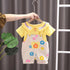 Cute Rabbit Short Sleeved Top Flower Suspender Shorts Set