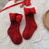 Christmas socks autumn and winter red bow plus velvet padded wool baby socks