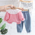 Spring and Autumn Girls Casual Cardigan Three-Piece Set