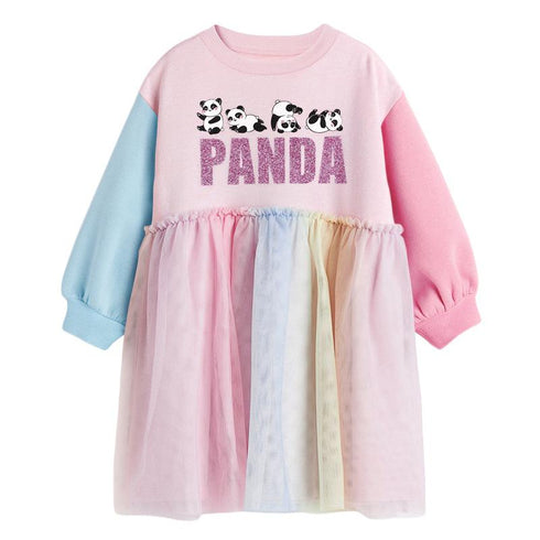 Panda children's gauze dress long sleeve color dress