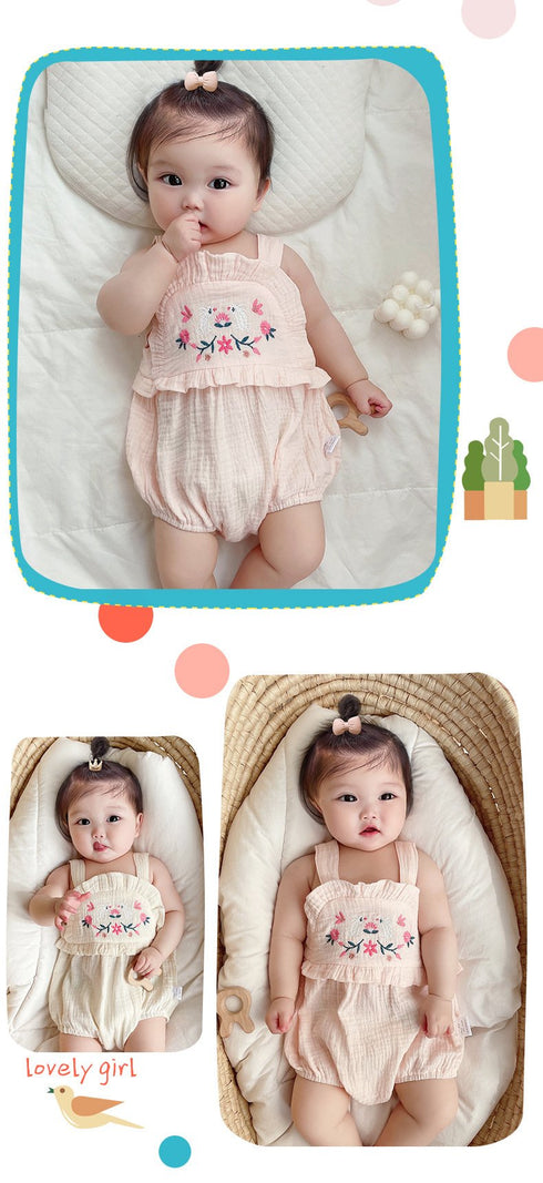 Baby Girl Embroidered Climbing Clothes Baby Girl Summer New Condole Belt Fart Jumpsuit Sweet And Cute