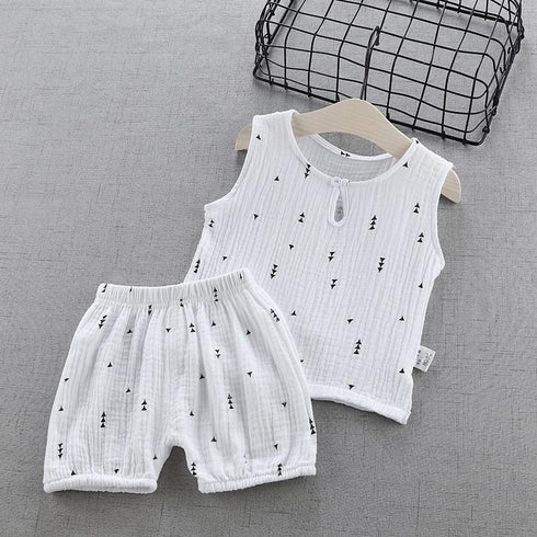 Summer girls boy's children's clothing cotton gauze two-piece set