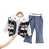 Spring and Autumn Girls Knitted Sweater Cardigan Shirt Jeans Three-Piece Set