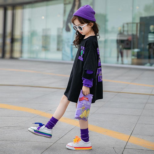 Foreign style printed children's clothing fake two-piece loose top