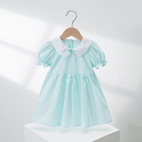 Girl's Doll Neck Dress Summer Bubble Sleeve Macaroon Princess Dress