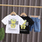 Cartoon Print T With Short Sleeved Denim Shorts Two Piece Set