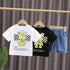 Cartoon Print T With Short Sleeved Denim Shorts Two Piece Set