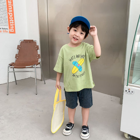 Handsome Cartoon Children's Half Sleeve Top Bottomed Shirt Thin T-shirt