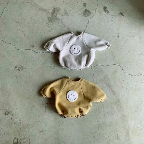Plus velvet baby patch smiling face long sleeve warm climbing clothing