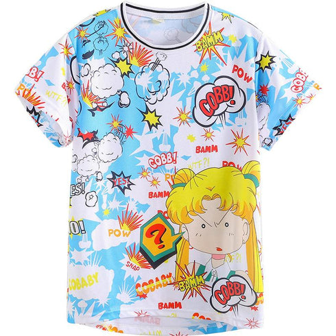 Girls' Cartoon Graffiti Short Sleeve T-shirt