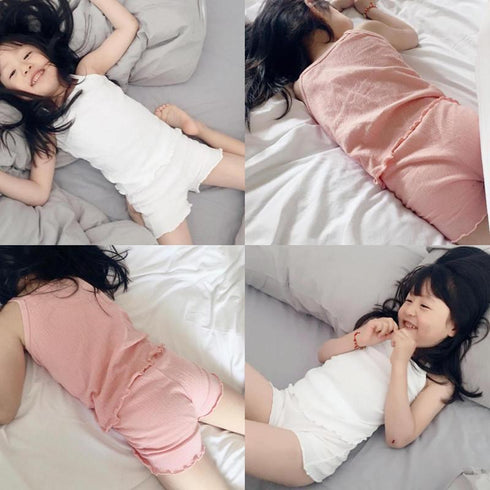 Girls Summer Suspender Shorts Pajama Suit
